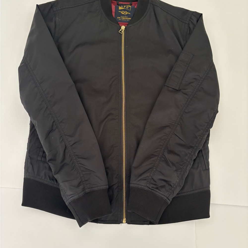 Classic Black Bomber Jacket with Gold Accents